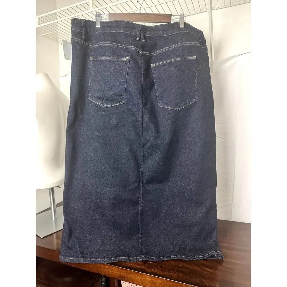 Good American Stretch Denim Indigo Midi Skirt Size 20 (Plus), NWT